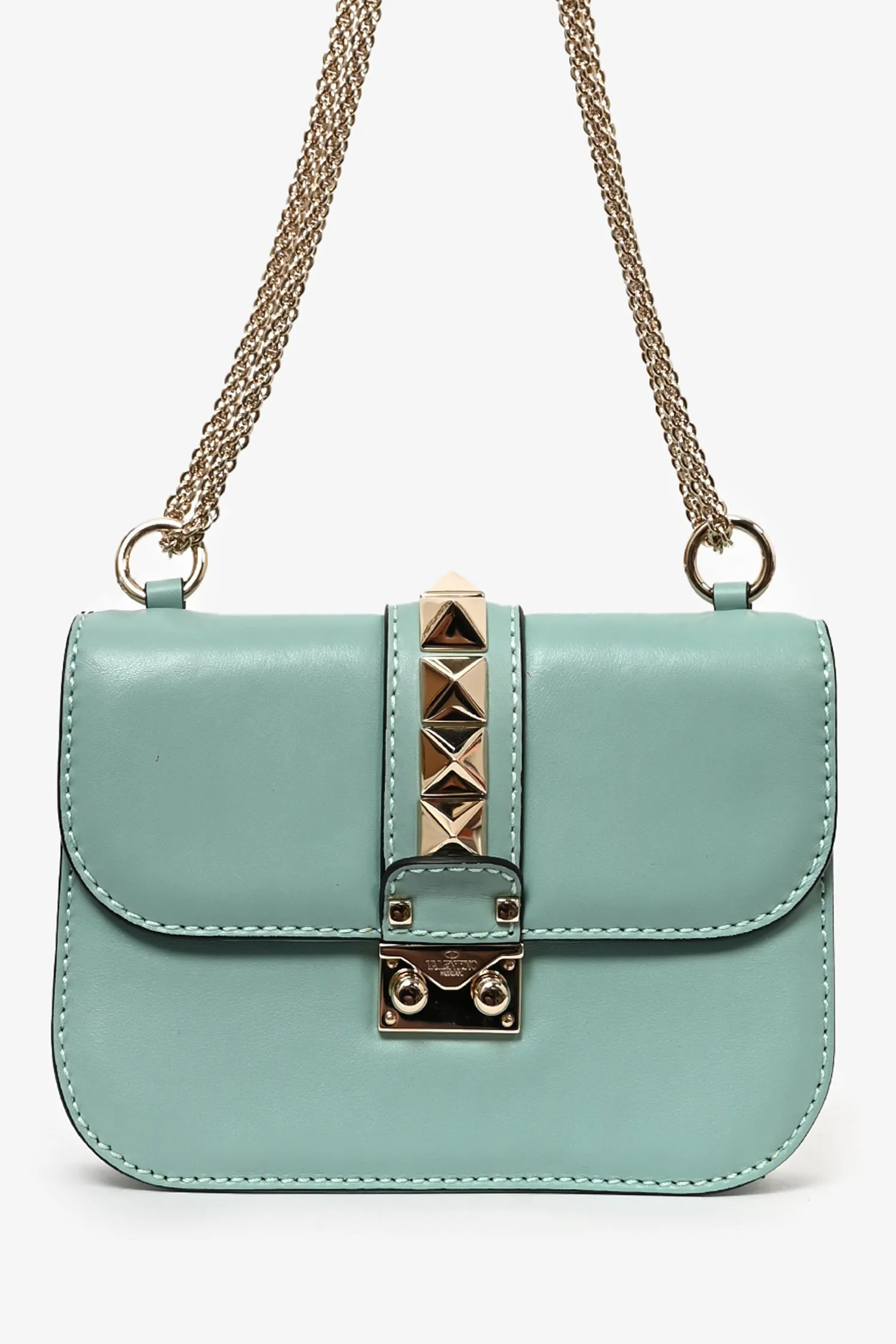 Valentino Teal Blue Leather Small Rockstud Glam Lock Shoulder Bag handbags bulk sale