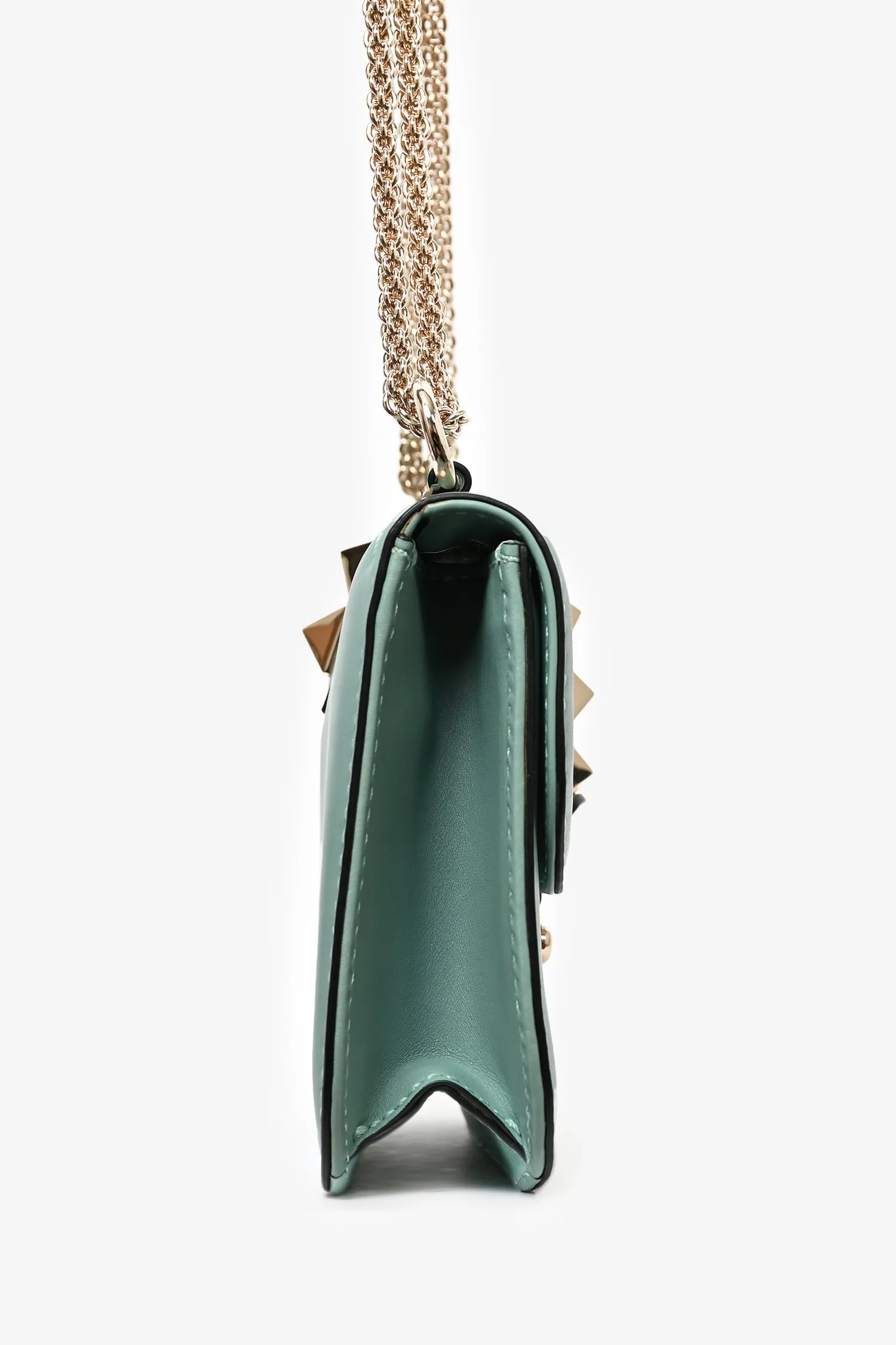 Valentino Teal Blue Leather Small Rockstud Glam Lock Shoulder Bag
