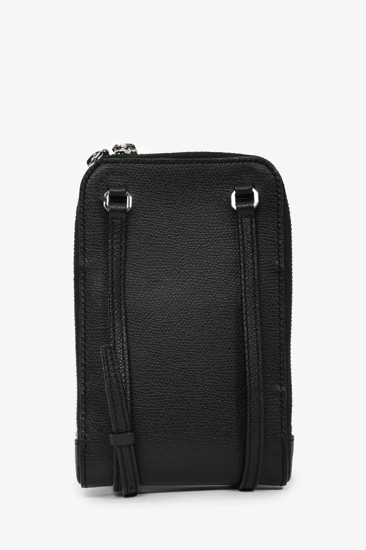 Valextra Black Leather Crossbody Phone Case