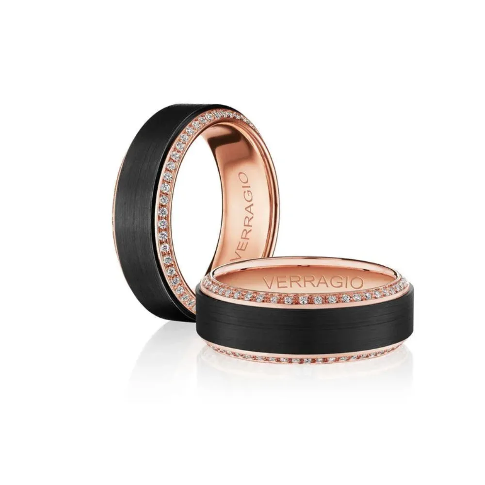 Verragio Men's 14k Gold & Black Titanium Wedding Band with Diamonds 