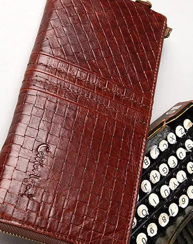 Vintage Bifold Coffee genuine Leather Long wallet clutch bag For Men Zipper holder Cyber Monday wallet sale
