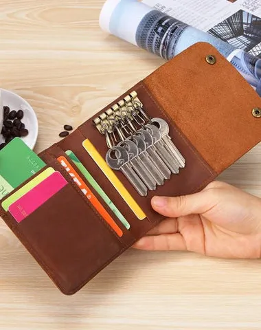 Vintage Brown Leather Men's Small Trifold Key Wallet on sale Card Wallet on sale billfold Wallet on sale For Men