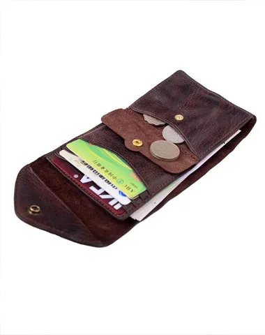 Vintage Coffee Leather Mens Envelope billfold Small Wallet on sale Front Pocket Bifold billfold Wallet on sale For Men