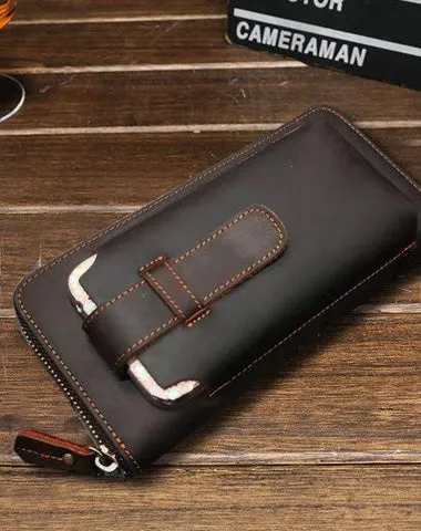 Vintage Cool Mens Leather Long Wallet Clutch Wallet Phone Wallet for Men Cyber Monday wallet sale