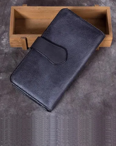 Vintage Gray Mens Leather Long Wallet Bifold Card Wallet Coffee Long Wallet for Men Cyber Monday wallet sale