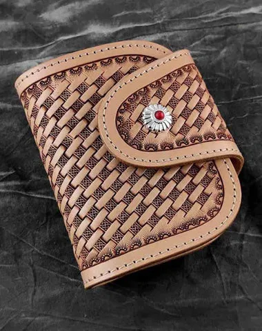 Vintage Handmade Beige Leather Men's billfold Wallet on sale Bifold Biker Chain Wallet on sale For Men