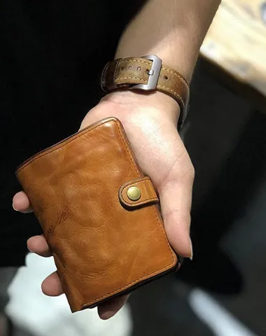 Vintage Handmade Black Leather Mens billfold Leather Wallet on sale Men Tan Bifold Small Wallets on sale for Men