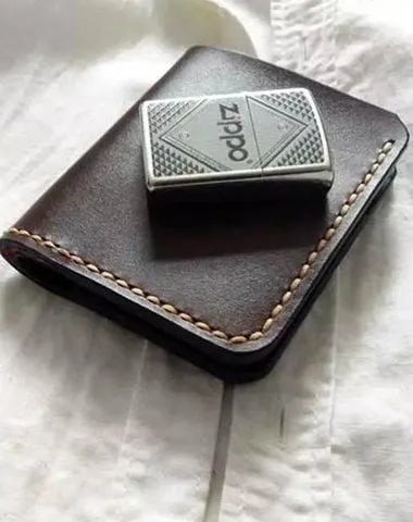 Vintage Leather Coffee Mens Small Wallet on sale Leather billfold Bifold Wallets on sale for Men