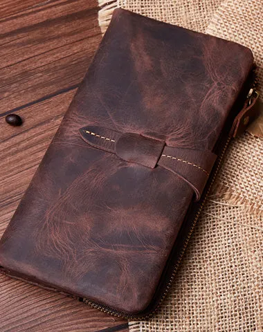 Vintage Leather Long Wallet for Men Bifold Coffee Wallet Cyber Monday wallet sale