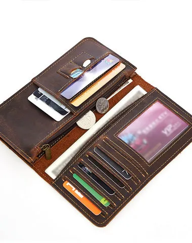 Vintage Leather Long Wallet for Men Bifold Coffee Wallet Cyber Monday wallet sale