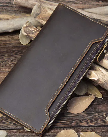 Vintage Leather Long Wallet for Men Bifold Coffee Wallet Cyber Monday wallet sale