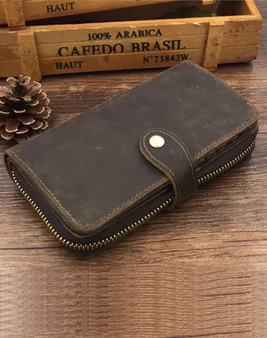 Vintage Leather Long Wallet for Men Bifold Coffee Wallet Cyber Monday wallet sale