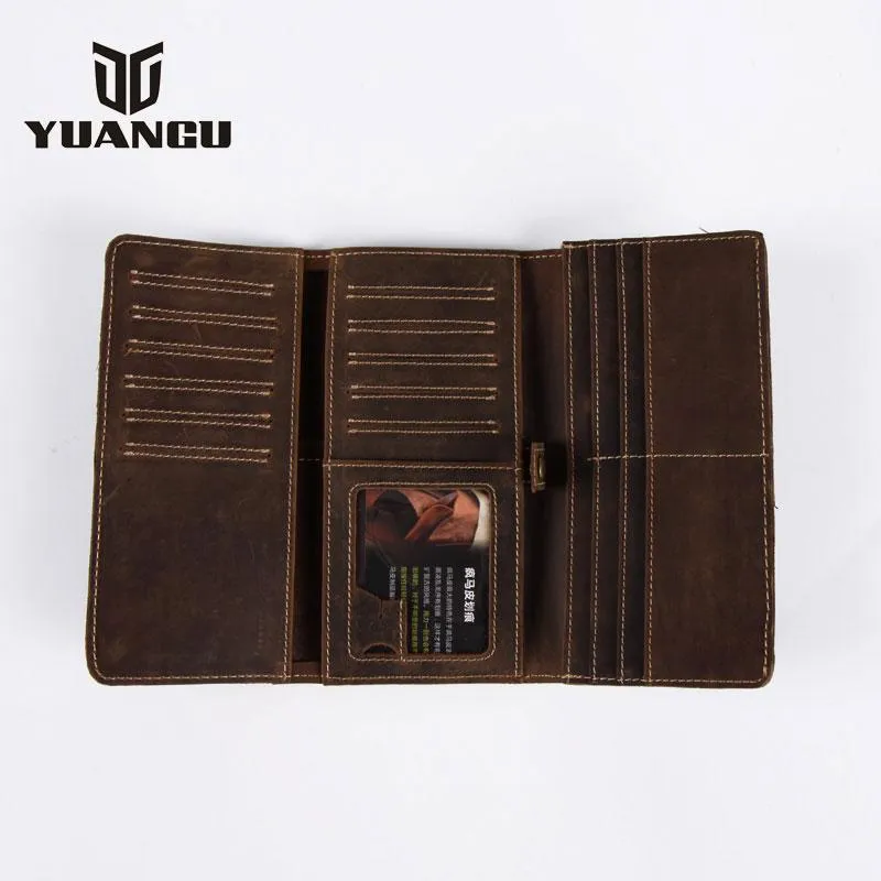 Vintage Leather Long Wallets for men Trifold Men Long Wallet