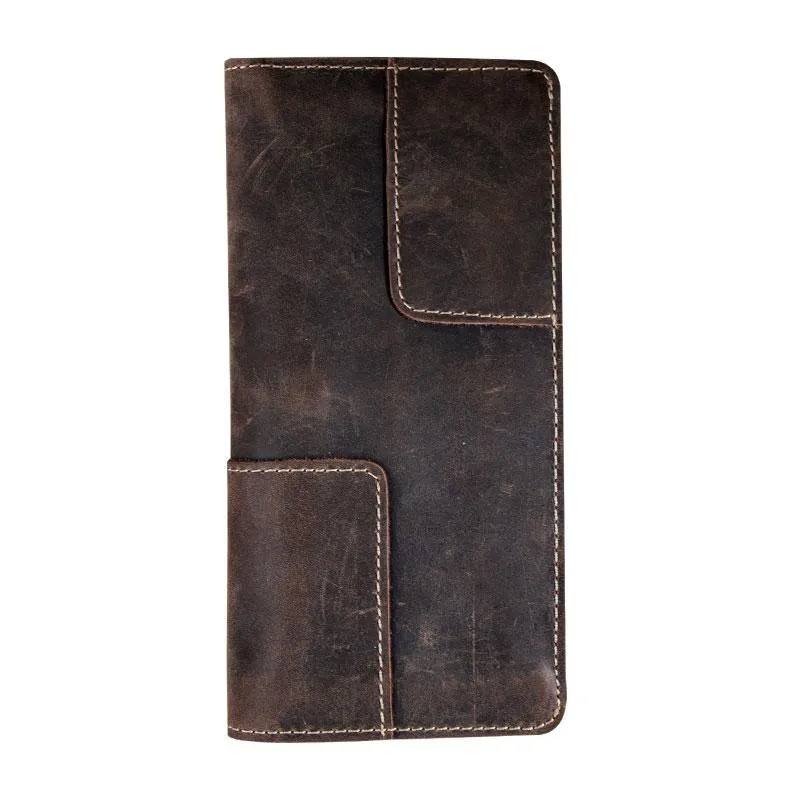 Vintage Leather Long Wallets for men Trifold Men Long Wallet