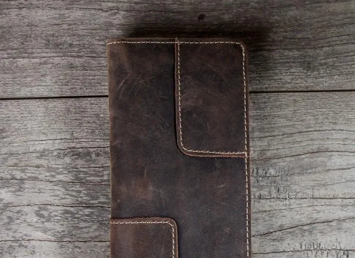 Vintage Leather Long Wallets for men Trifold Men Long Wallet