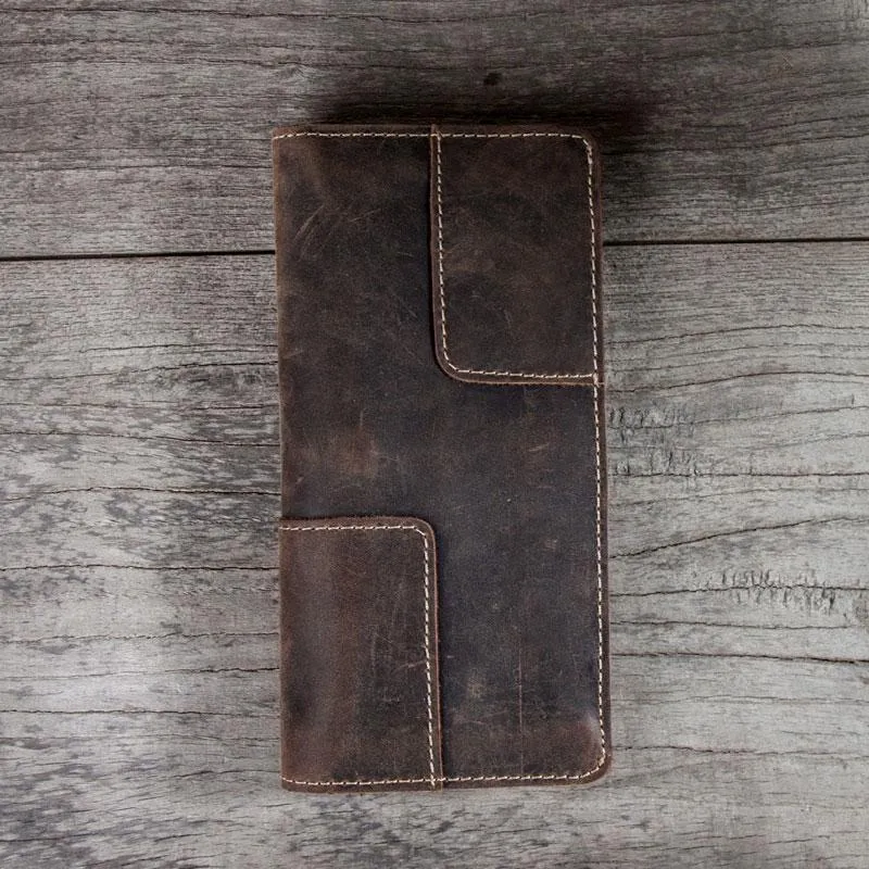 Vintage Leather Long Wallets for men Trifold Men Long Wallet