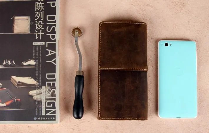 Vintage Leather Long Wallets for men Trifold Men Long Wallet