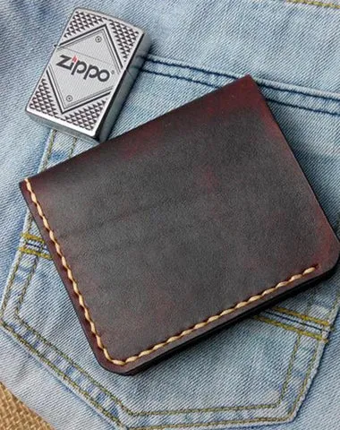 Vintage Leather Mens Bifold Small Wallet on sale Leather Small Wallets on sale billfold Wallet on sale for Men