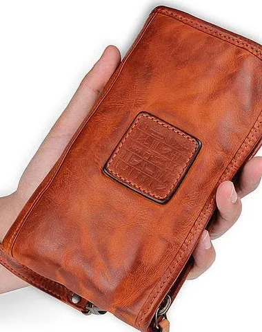 Vintage Leather Mens Cool Long Leather Wallet Wristlet Wallet for Men Cyber Monday wallet sale