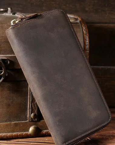 Vintage Leather Mens Long Wallet Zipper Clutch Wallet For Men Cyber Monday wallet sale