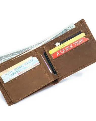 Vintage Leather Mens Slim Small Wallet on sale billfold Bifold Wallet on sale Front Pocket Wallet on sale Driving License Wallet on sale for Men