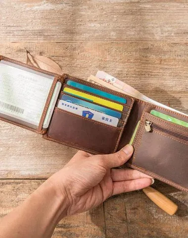Vintage Leather Mens Small Wallets on sale Bifold Slim billfold Wallet on sale for Men