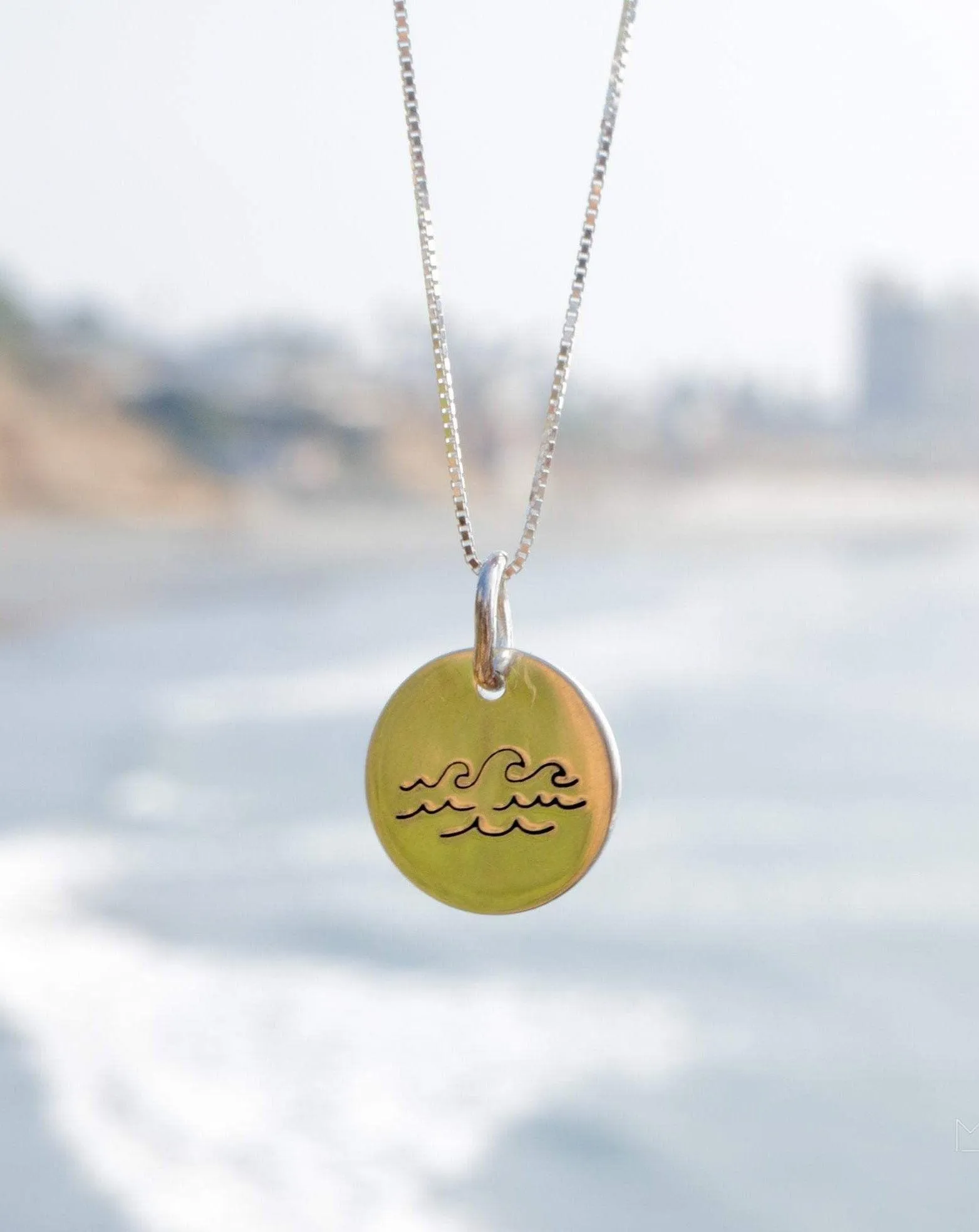 Wave Hand Stamped Disk Pendant ~ Sterling Silver