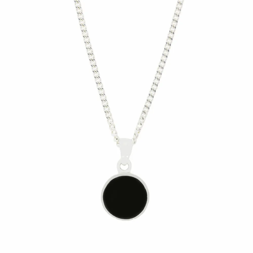 Whitby Jet Sterling Silver Round Pendant and Chain 