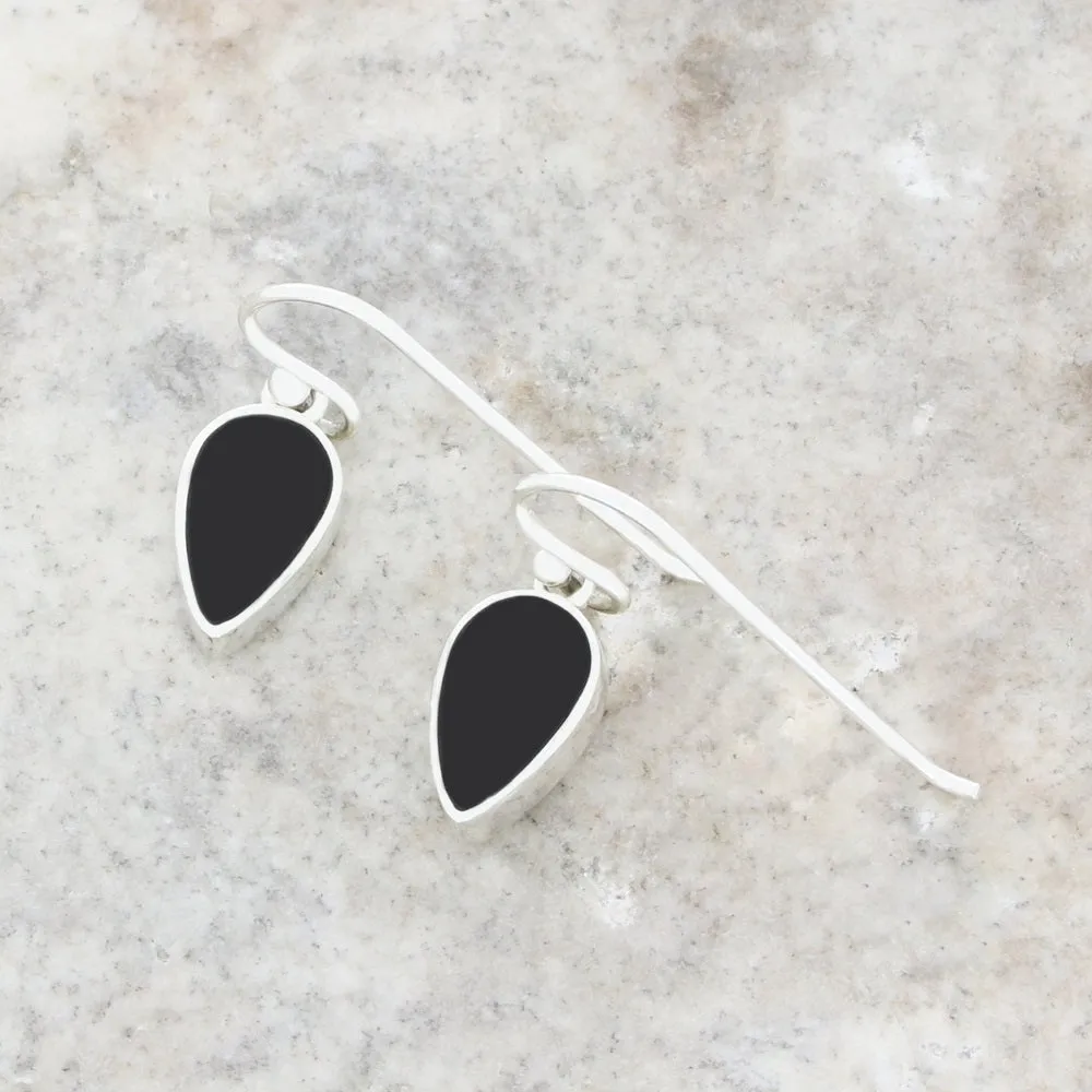 Whitby Jet Sterling Silver Teardrop Shape Drop Earrings