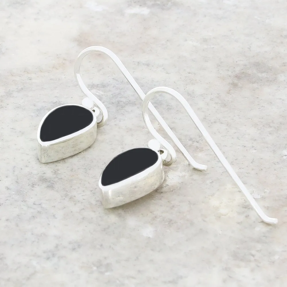 Whitby Jet Sterling Silver Teardrop Shape Drop Earrings