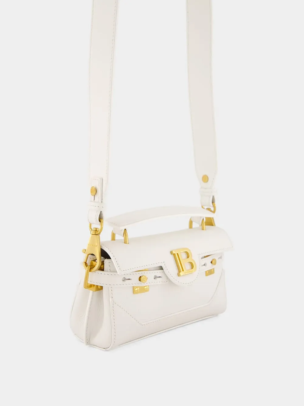 White B-Buzz Grained Calfskin Bag
