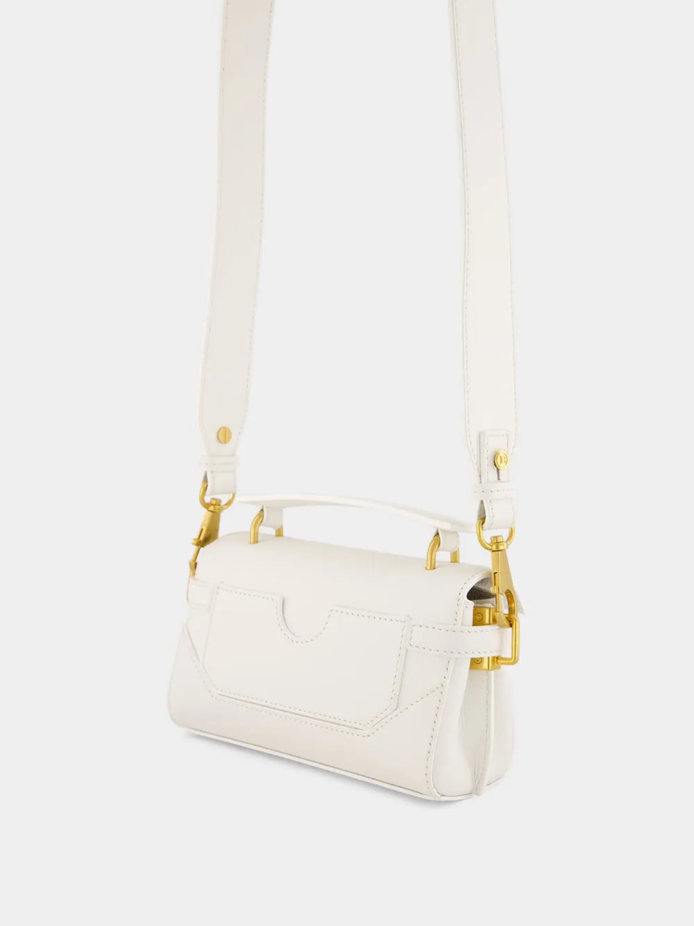 White B-Buzz Grained Calfskin Bag