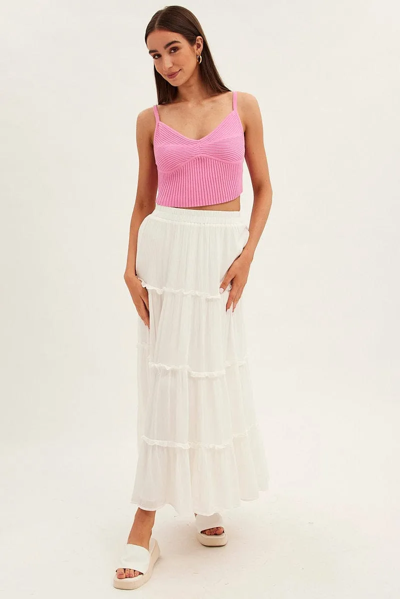White Maxi Skirt High Rise Tiered,skirt,denim skirt,mini skirt,maxi skirt,jean skirt,skort,tennis skirt,pleated skirt,pencil skirt,bubble skirt,plisse skirt,fitted skirt,midi skirt,short skirt,short mini skirt,leather skirt,a line skirt,Split skirt