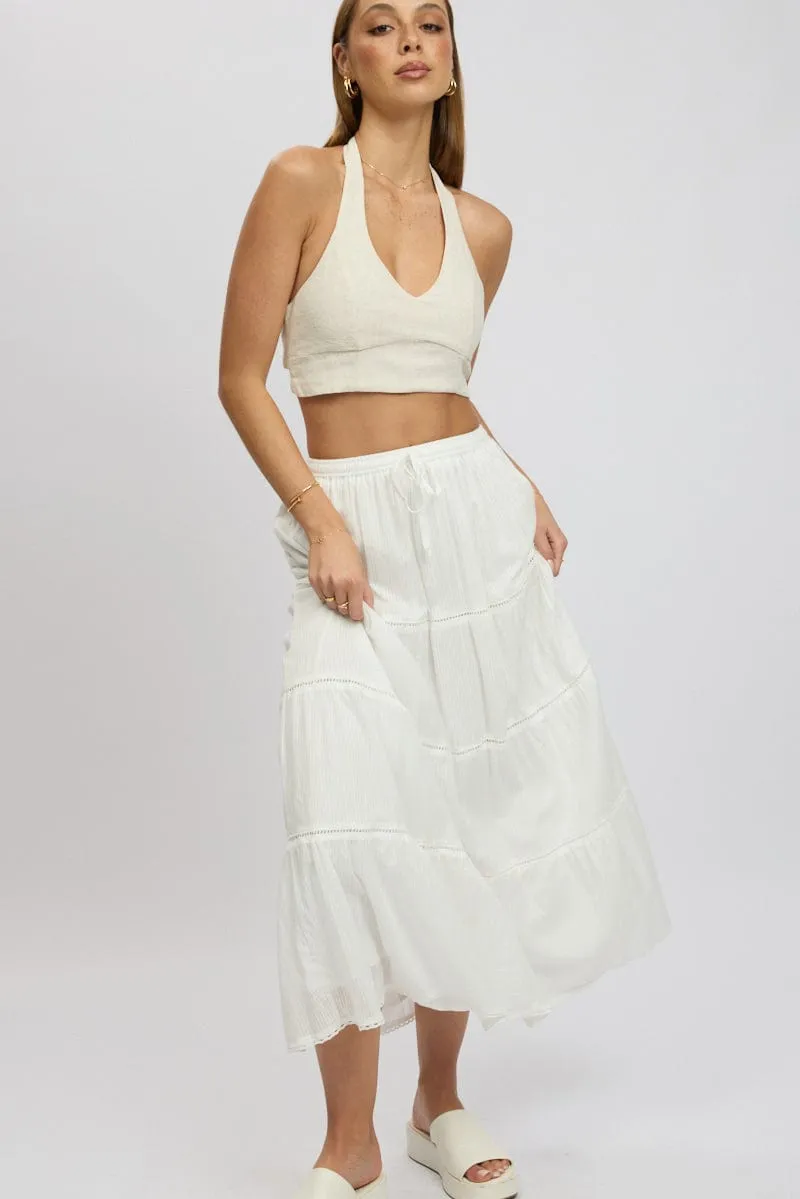 White Maxi Skirt Tiered High Rise Lace Trim,skirt,denim skirt,mini skirt,maxi skirt,jean skirt,skort,tennis skirt,pleated skirt,pencil skirt,bubble skirt,plisse skirt,fitted skirt,midi skirt,short skirt,short mini skirt,leather skirt,a line skirt