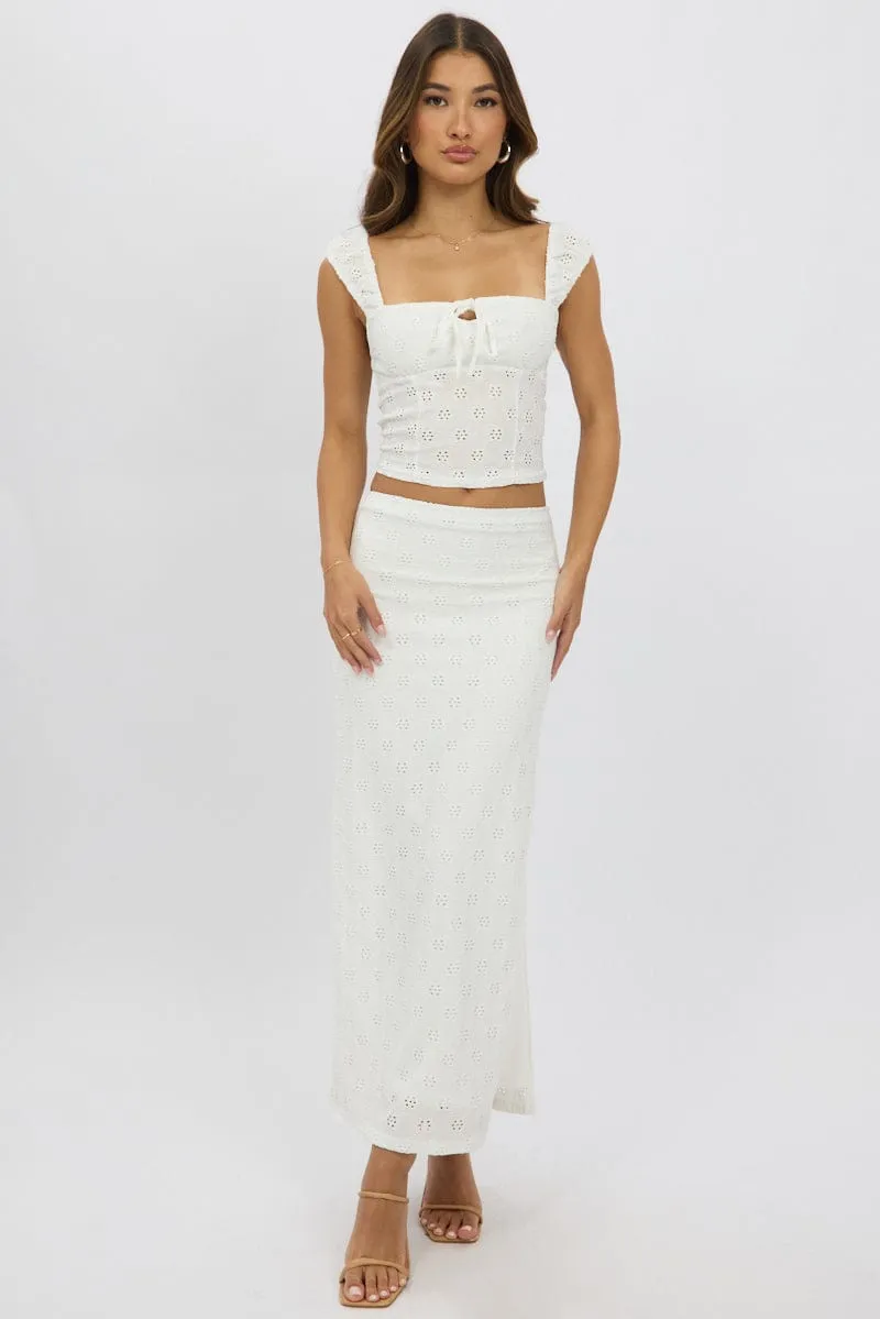 White Midaxi Skirt High Rise Stretch Eyelet,skirt,denim skirt,mini skirt,maxi skirt,jean skirt,skort,tennis skirt,pleated skirt,pencil skirt,bubble skirt,plisse skirt,fitted skirt,midi skirt,short skirt,short mini skirt,leather skirt,a line skirt
