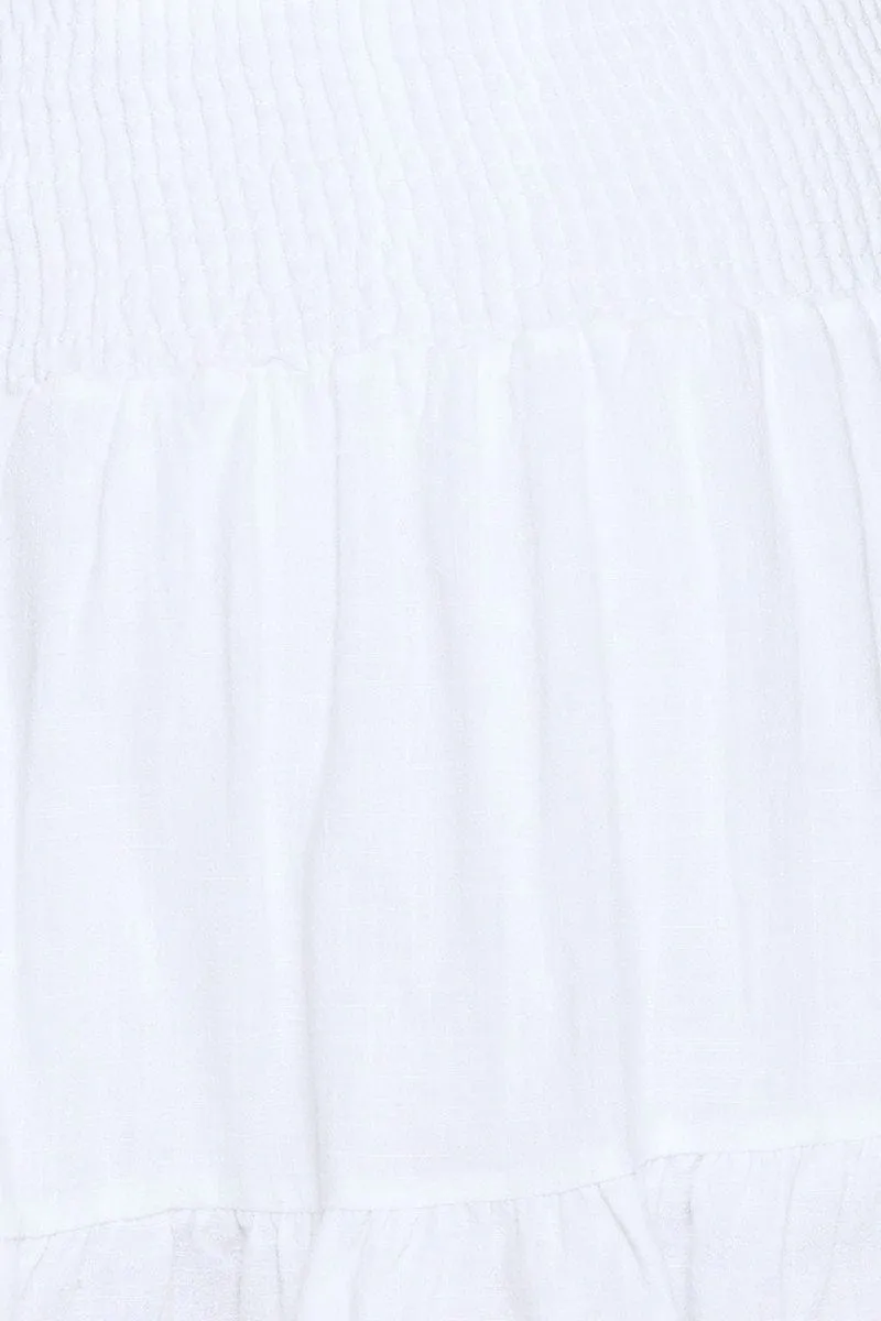 White Shirred Skater Mini Skirt