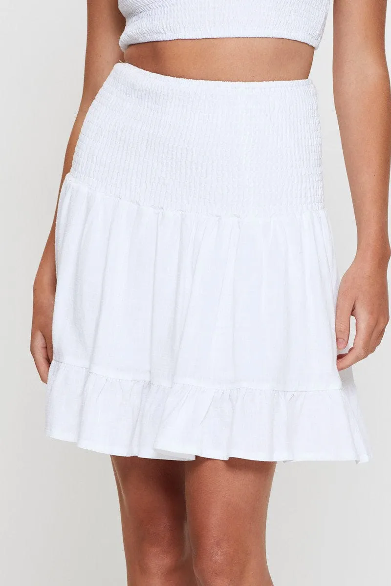 White Shirred Skater Mini Skirt