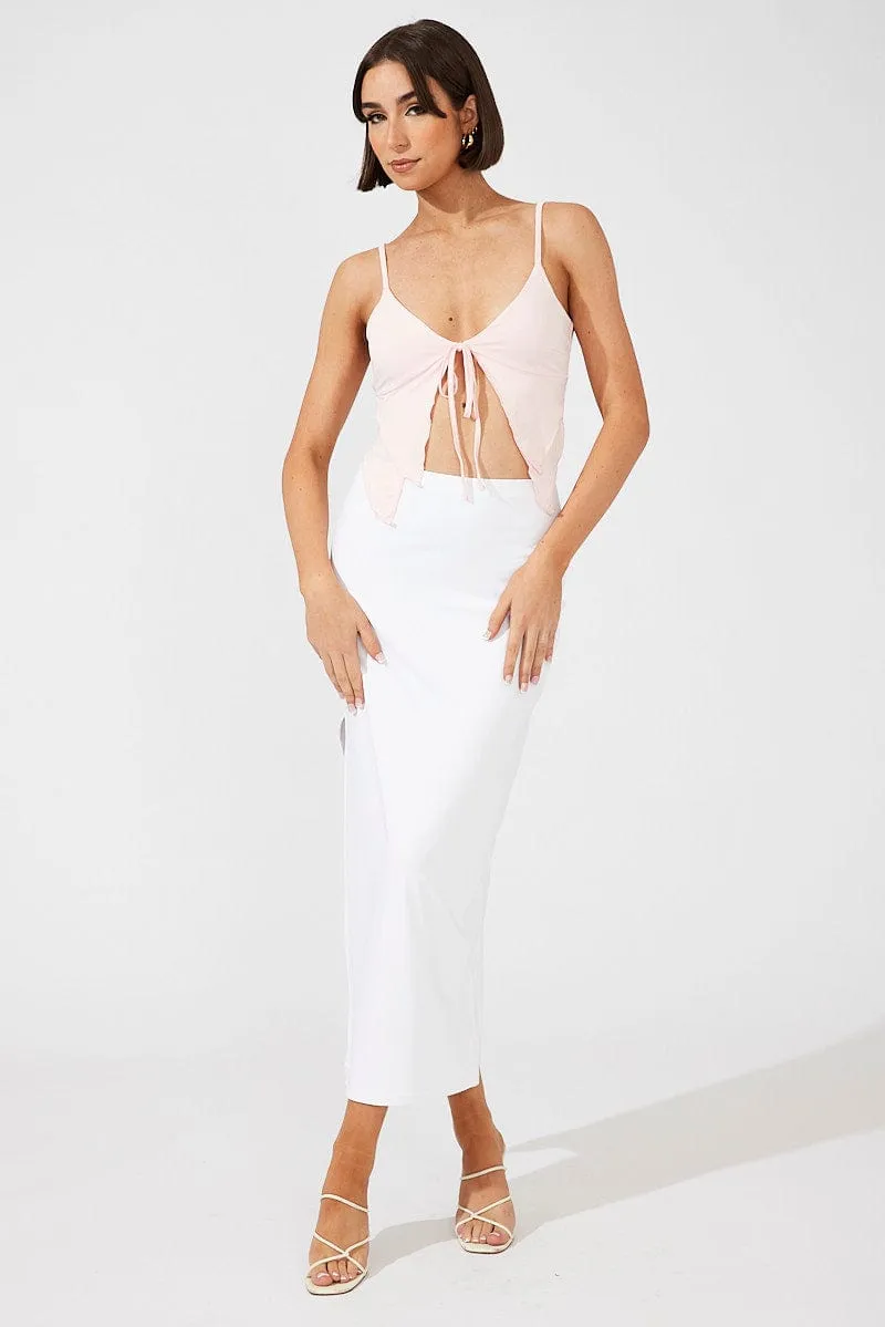 White Supersoft Maxi Skirt Side Split,skirt,denim skirt,mini skirt,maxi skirt,jean skirt,skort,tennis skirt,pleated skirt,pencil skirt,bubble skirt,plisse skirt,fitted skirt,midi skirt,short skirt,short mini skirt,leather skirt,a line skirt,Split skirt