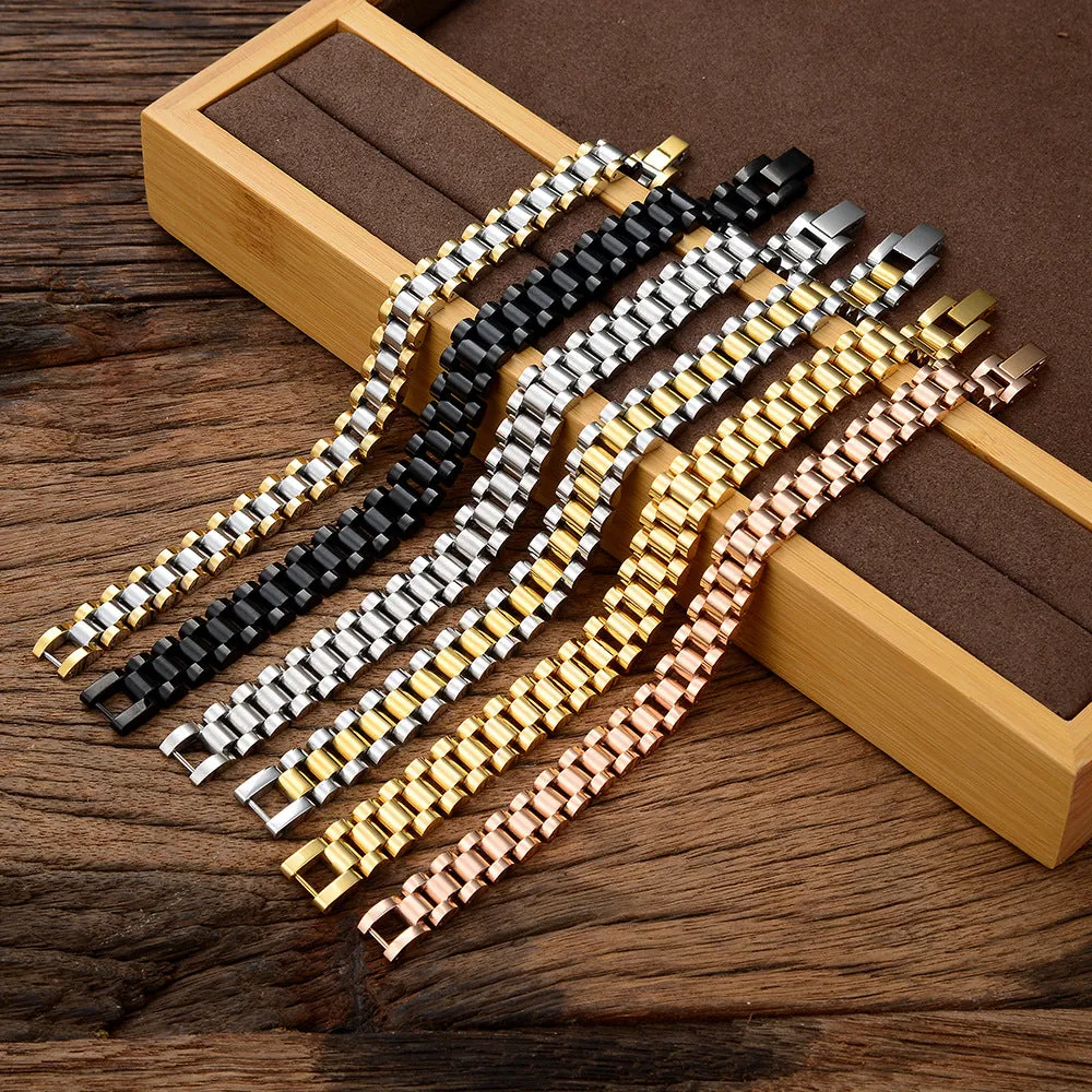 Wholesale 10mm Wide Electroplating Multi -color Stainless Steel Band Bracelet light_wish_jewels
