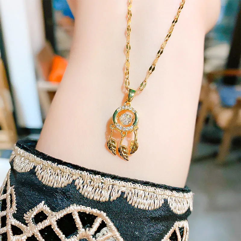 Wholesale 12pcs/pack Titanium Steel Inlaid Zircon Dream Net Pendant Necklace
