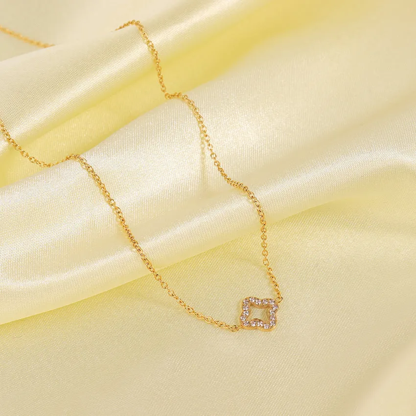 Wholesale 18k Gold Diamond Four Leaf Clover Necklace light_wish_jewels