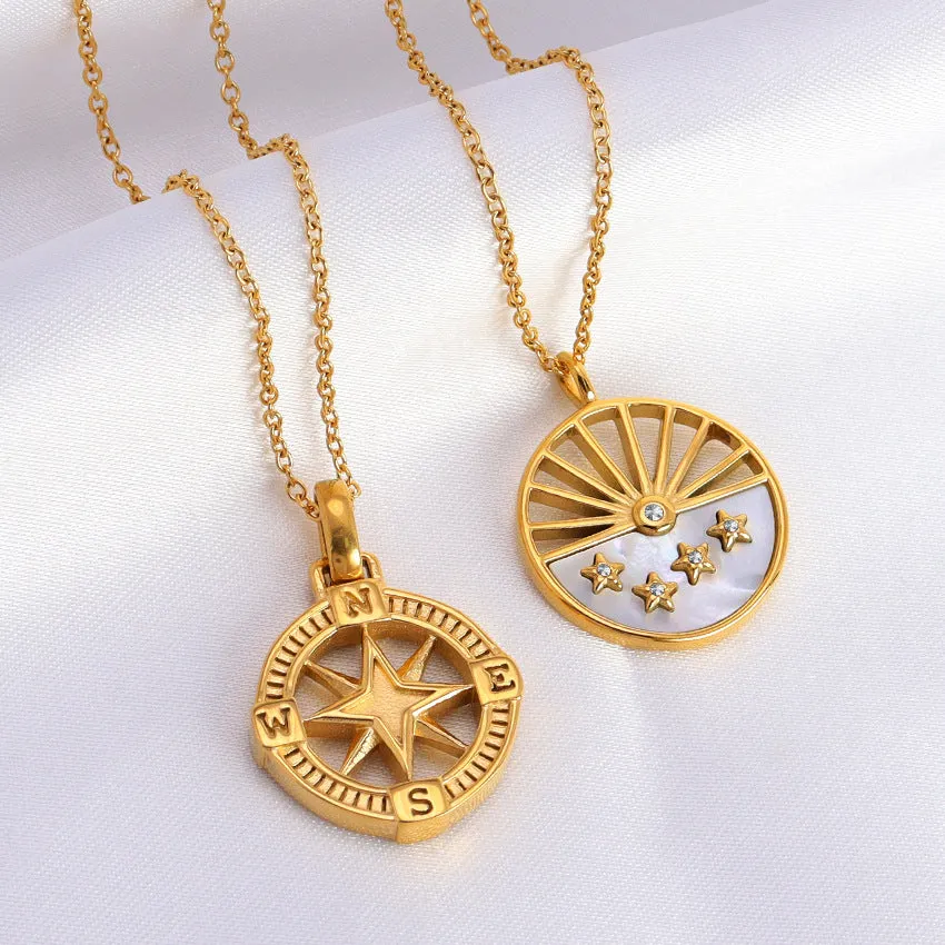 Wholesale 18k Gold Greek Vintage Eight-pointed Star Medallion Pendant Necklace light_wish_jewels