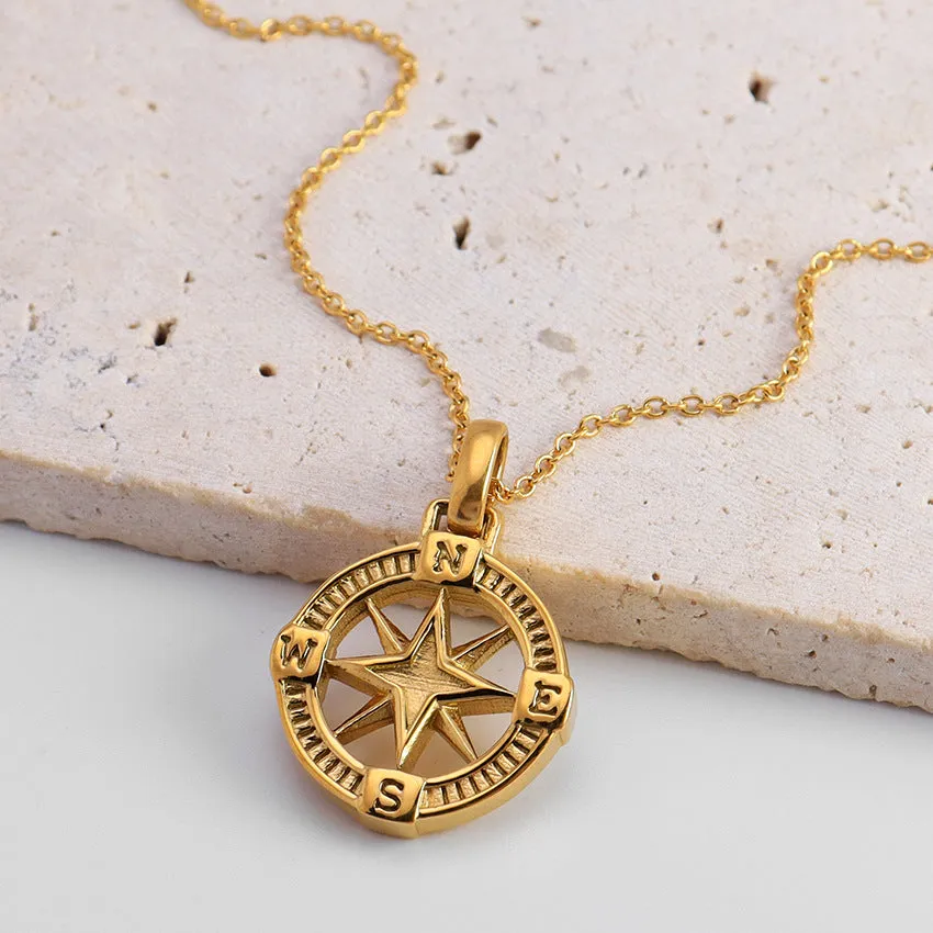 Wholesale 18k Gold Greek Vintage Eight-pointed Star Medallion Pendant Necklace