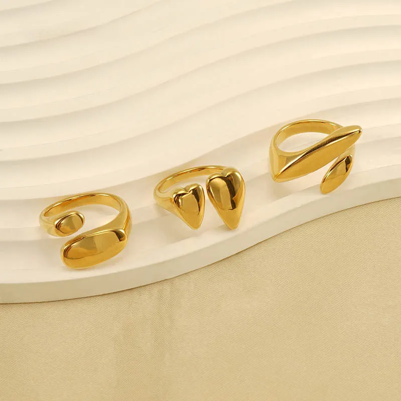 Wholesale 18k Gold Heart Shaped Irregular Titanium Steel Ring light_wish_jewels