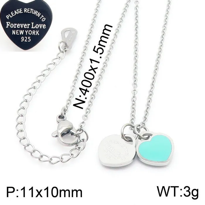 Wholesale 18K Gold-plated Heart-shaped Open Glossy Clavicle Chain Multi-color Epoxy Titanium Steel Ring Set