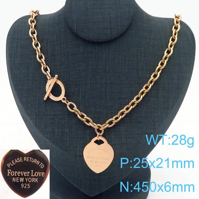 Wholesale 18K Gold-plated Heart-shaped Open Glossy Clavicle Chain Multi-color Epoxy Titanium Steel Ring Set