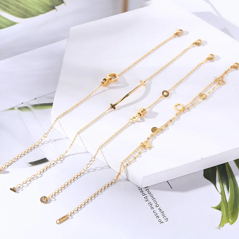 Wholesale 18K gold-plated titanium steel trendy simple geometric tag round bead chain bracelet light_wish_jewels