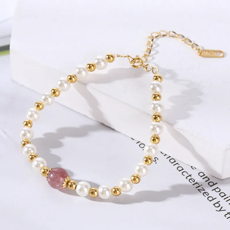 Wholesale 18K gold-plated titanium steel trendy simple geometric tag round bead chain bracelet