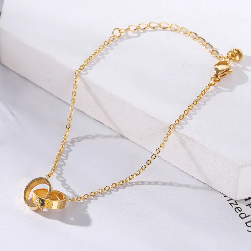 Wholesale 18K gold-plated titanium steel trendy simple geometric tag round bead chain bracelet