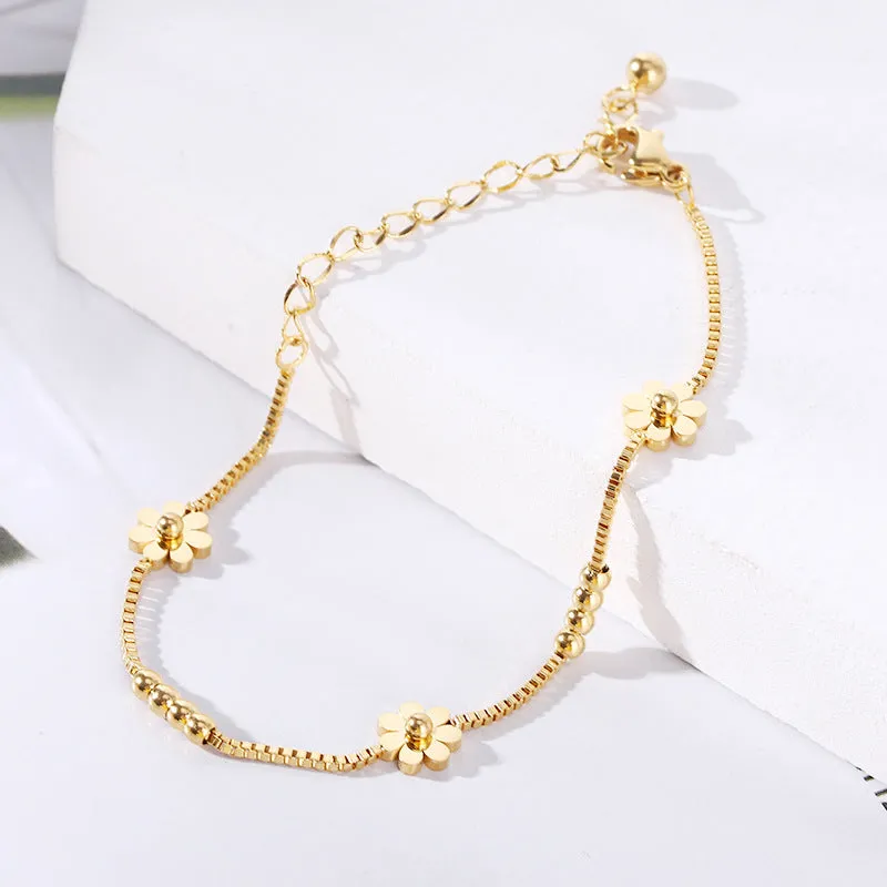 Wholesale 18K gold-plated titanium steel trendy simple geometric tag round bead chain bracelet